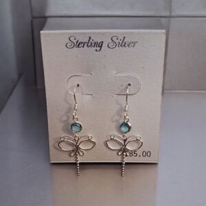 .925 sterling Silver dragonfly dangling earrings